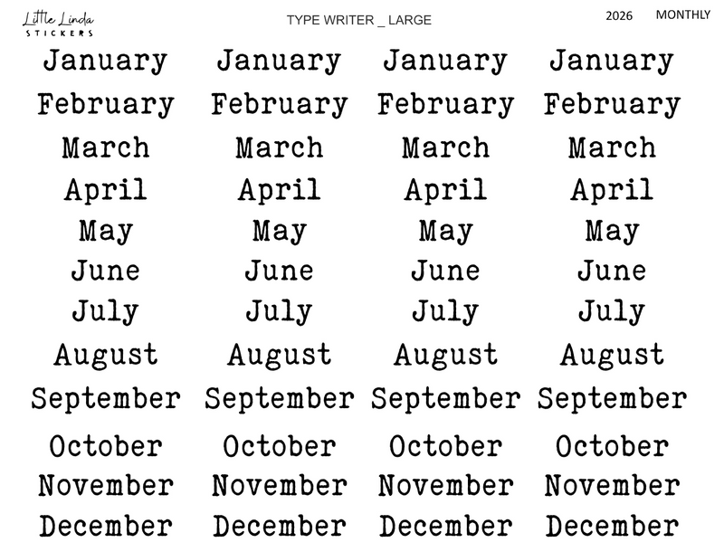2026 | Monthly - Typewriter