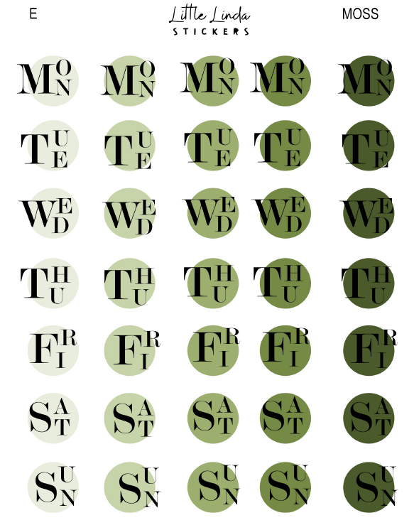 2027 | Fancy Days of the Week | The Basic Edit planner stickers, Moss / Glossy