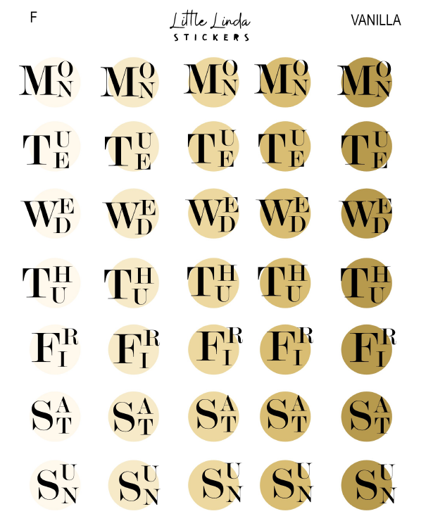 2027 | Fancy Days of the Week | The Basic Edit planner stickers, Vanilla / Glossy