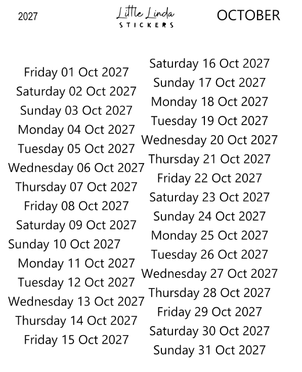 2027 | Daily Dates | The Basic Edit planner stickers, October / Glossy